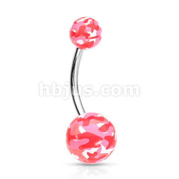 316L Surgical Steel Camouflage Printed Balls UV Acrylic Navel Ring - Image 4
