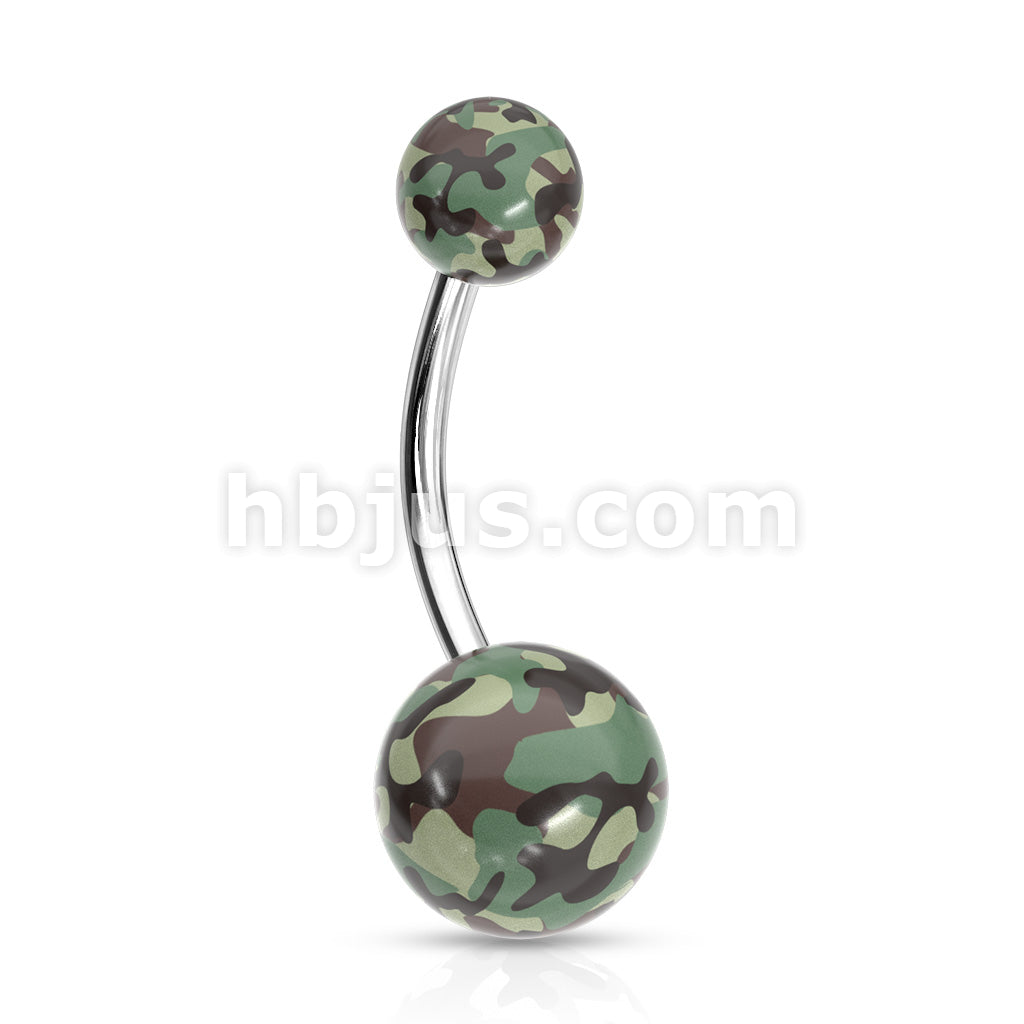 316L Surgical Steel Camouflage Printed Balls UV Acrylic Navel Ring - Image 5