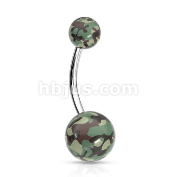 316L Surgical Steel Camouflage Printed Balls UV Acrylic Navel Ring - Image 5
