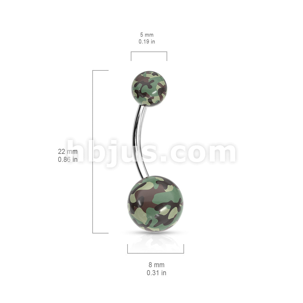 316L Surgical Steel Camouflage Printed Balls UV Acrylic Navel Ring - Image 6