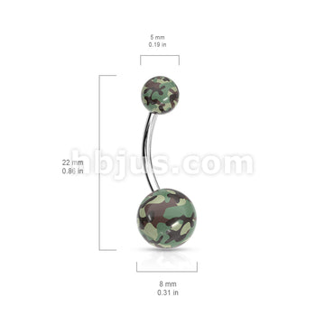 316L Surgical Steel Camouflage Printed Balls UV Acrylic Navel Ring - Image 6