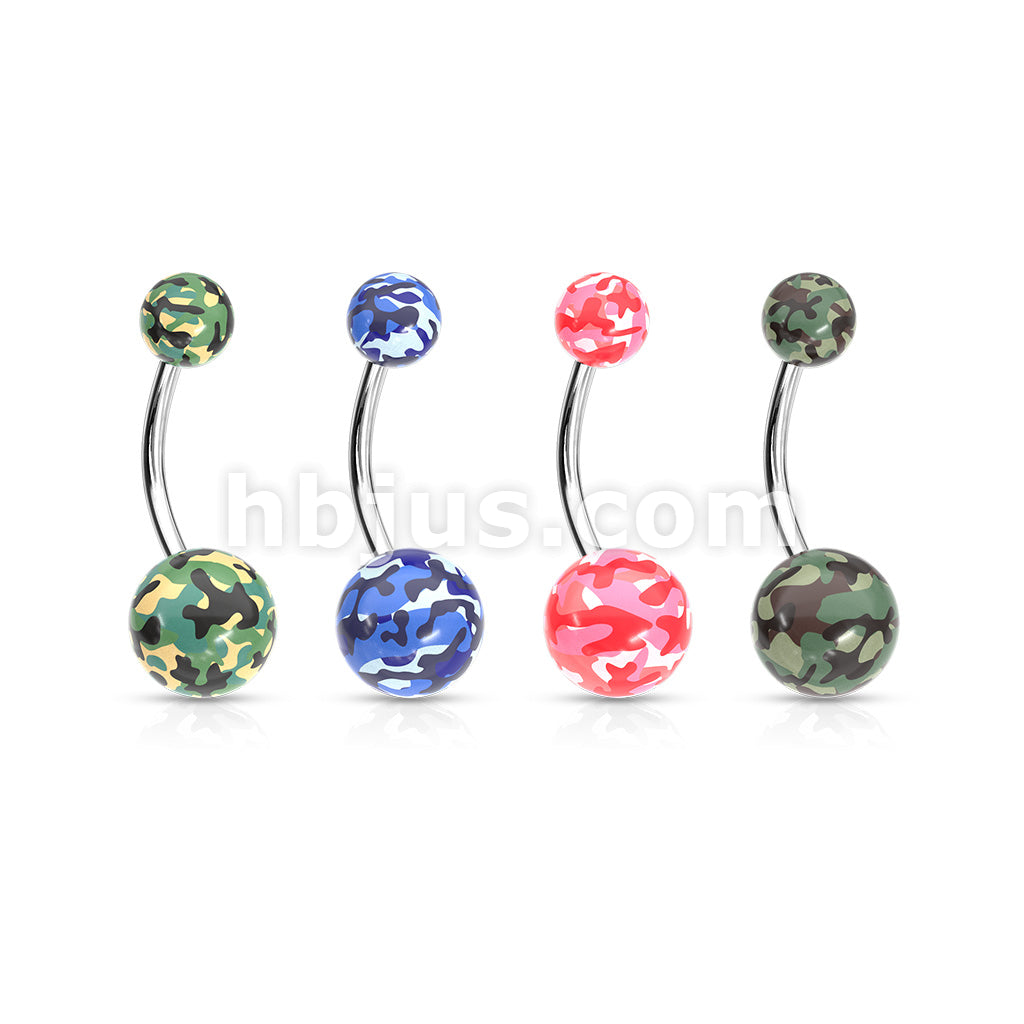 316L Surgical Steel Camouflage Printed Balls UV Acrylic Navel Ring - Image 7