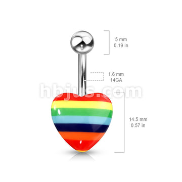 Rainbow Acrylic Heart Navel Ring 316L Surgical Steel - Image 2