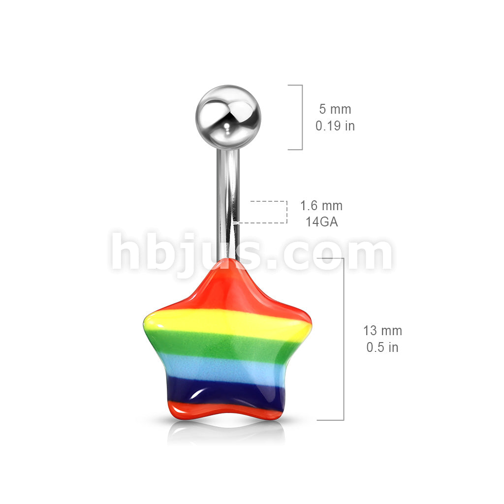 Rainbow Acrylic Star Navel Ring 316L Surgical Steel - Image 2