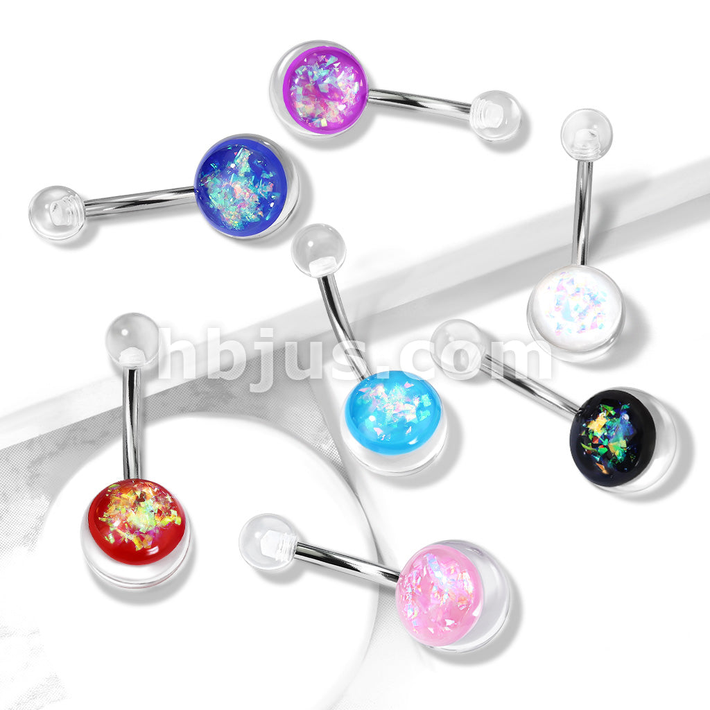 316L Surgical Steel Opal Glitter Set On Clear Acrylic Ball 316L...
