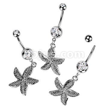 316L Surgical Steel 316L Surgical Steel Antique Finish Starfish Dangle...