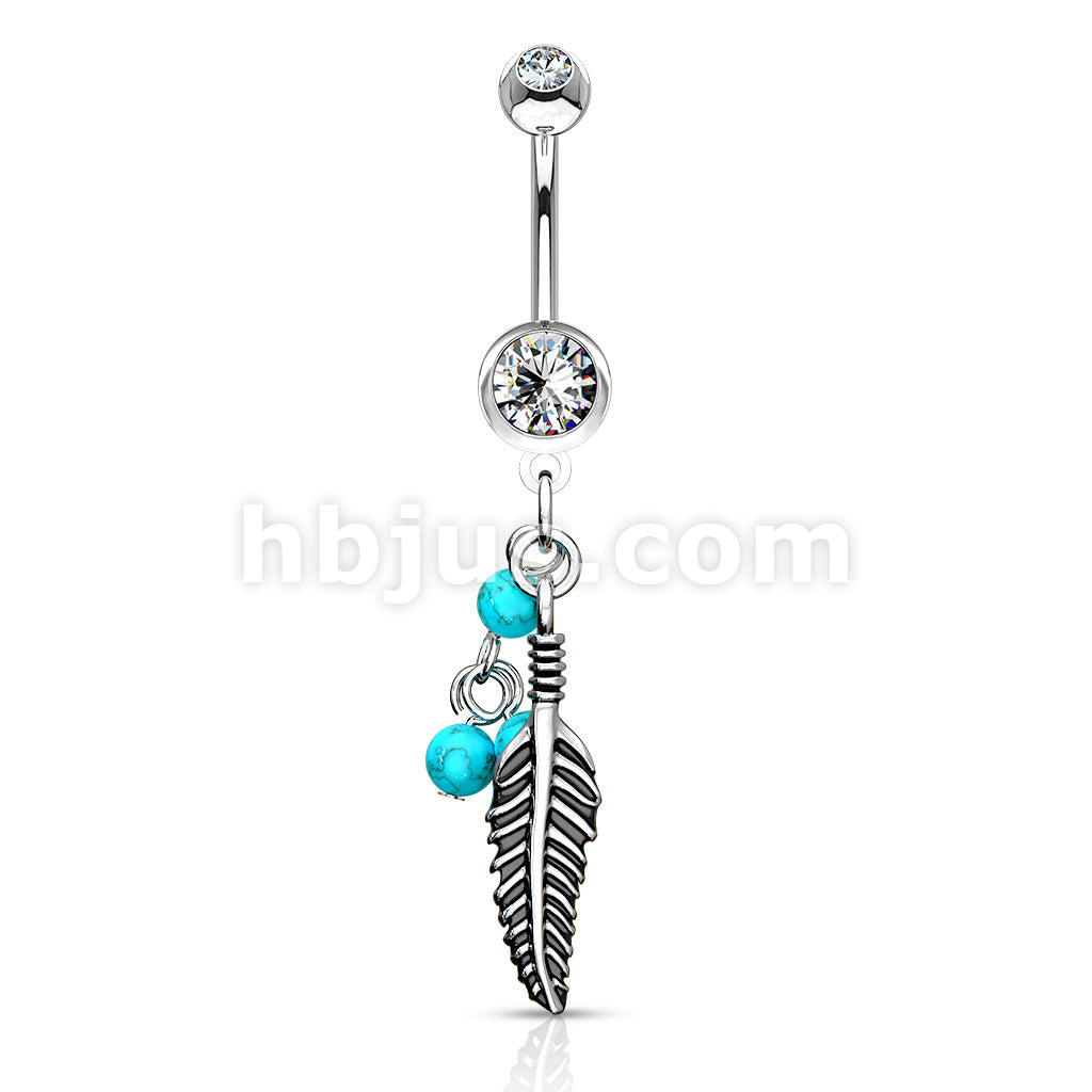 316L Surgical Steel 316L Surgical Steel Feather Dangle With Blue... - Image 2