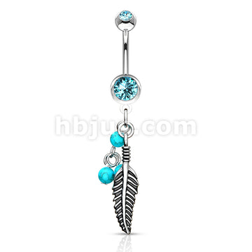 316L Surgical Steel 316L Surgical Steel Feather Dangle With Blue... - Image 3