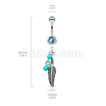 316L Surgical Steel 316L Surgical Steel Feather Dangle With Blue... - Image 4
