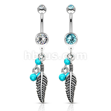 316L Surgical Steel 316L Surgical Steel Feather Dangle With Blue... - Image 5