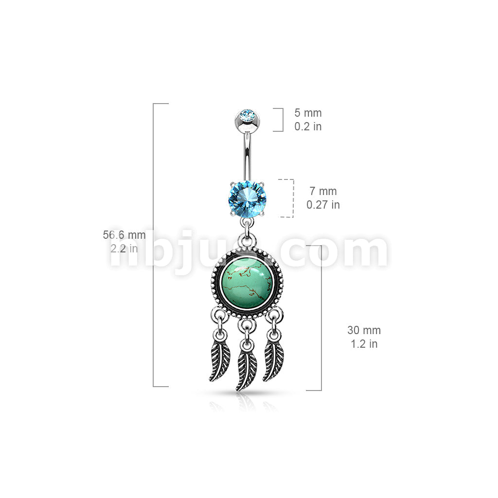 316L Surgical Steel Dream Catcher With Turquoise Semi Precious Stone... - Image 2