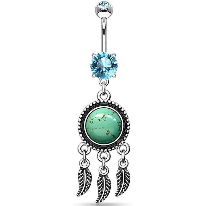 316L Surgical Steel Dream Catcher With Turquoise Semi Precious Stone...