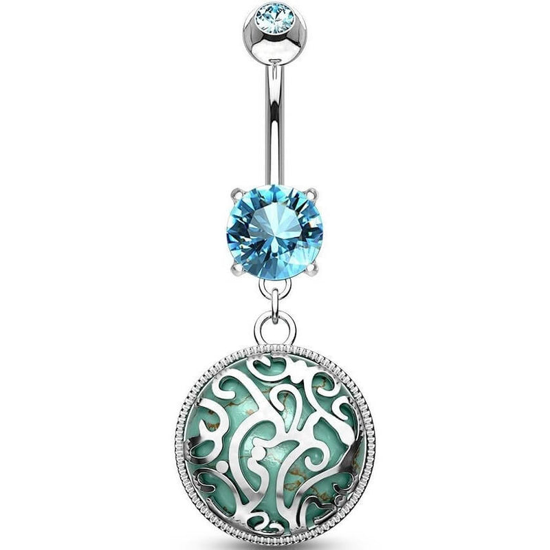 316L Surgical Steel 316L Surgical Steel Swirls Medalian With Turquoise...