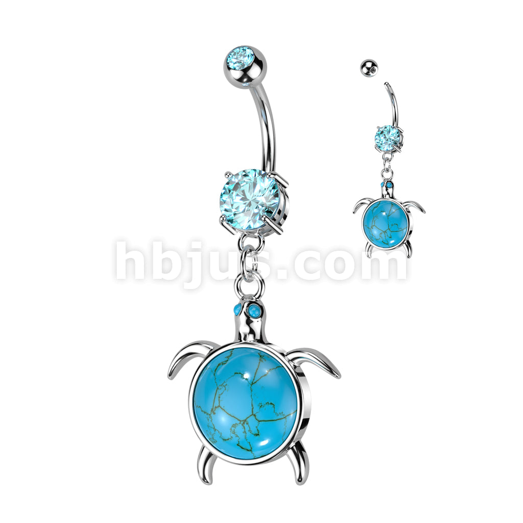316L Surgical Steel 316L Surgical Steel Sea Turtle With Turquoise Semi... - Image 2