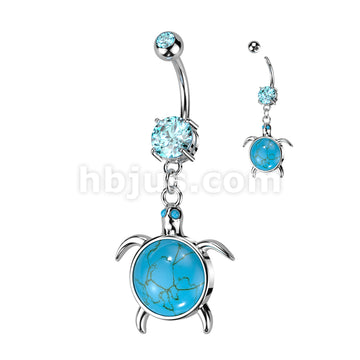 316L Surgical Steel 316L Surgical Steel Sea Turtle With Turquoise Semi... - Image 2