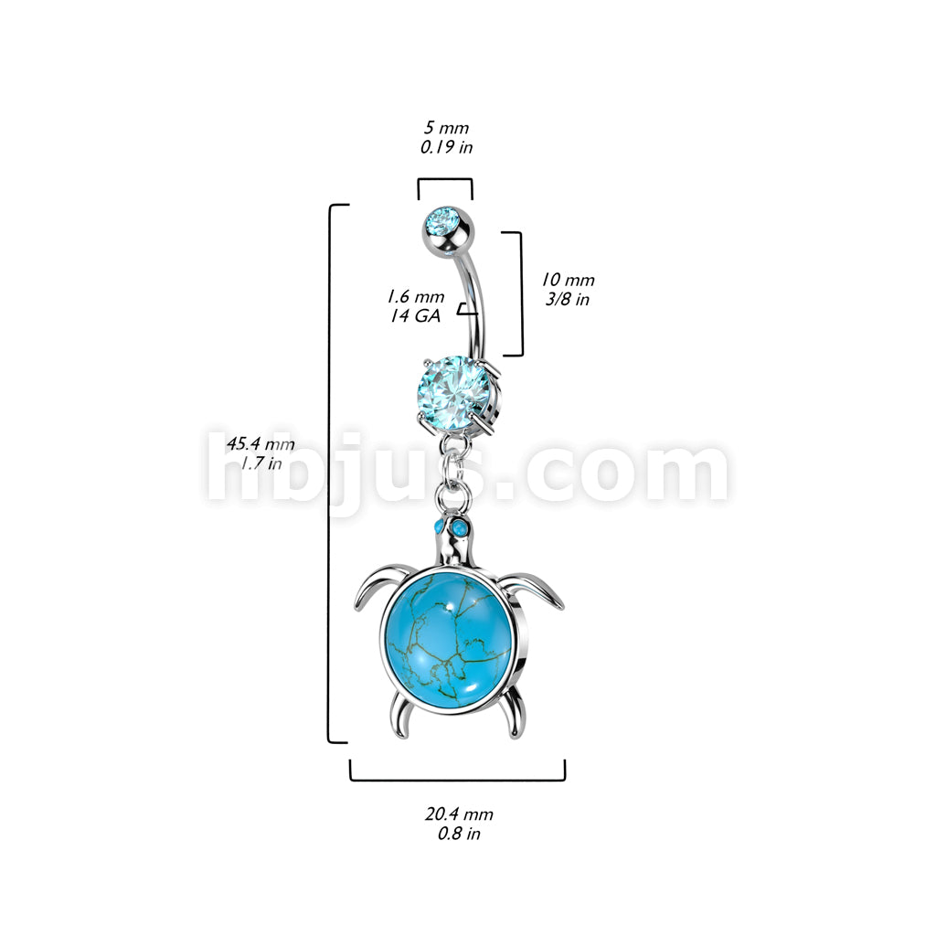 316L Surgical Steel 316L Surgical Steel Sea Turtle With Turquoise Semi... - Image 3