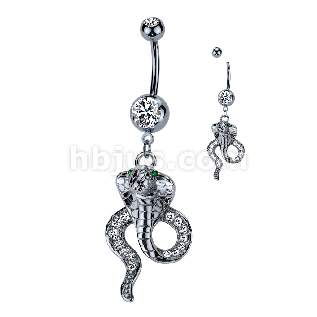 316L Surgical Steel 316L Surgical Steel Cobra Hematite With Green CZ... - Image 2