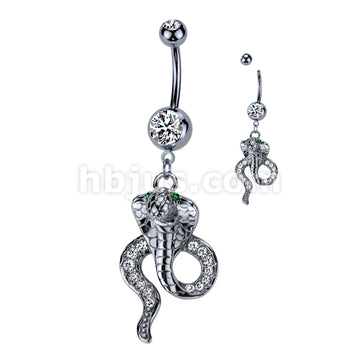 316L Surgical Steel 316L Surgical Steel Cobra Hematite With Green CZ... - Image 2
