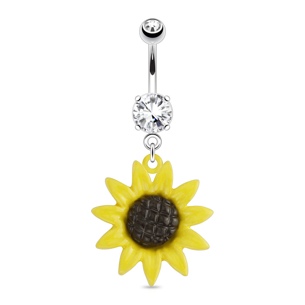 316L Surgical Steel 316L Surgical Steel Metal Sunflower Dangle With CZ...