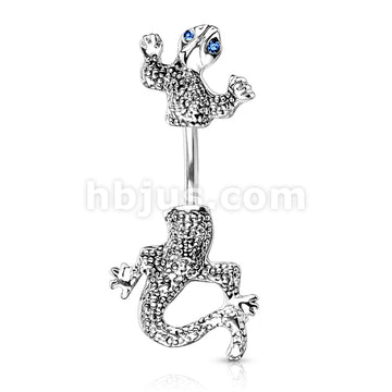 316L Surgical Steel 316L Surgical Steel CZ Eyed Chameleon Belly Button Ring - Image 2