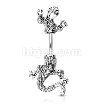 316L Surgical Steel 316L Surgical Steel CZ Eyed Chameleon Belly Button Ring - Image 3
