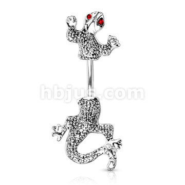 316L Surgical Steel 316L Surgical Steel CZ Eyed Chameleon Belly Button Ring - Image 4