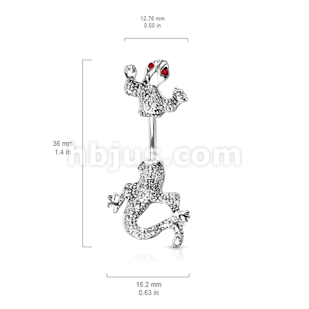 316L Surgical Steel 316L Surgical Steel CZ Eyed Chameleon Belly Button Ring - Image 6