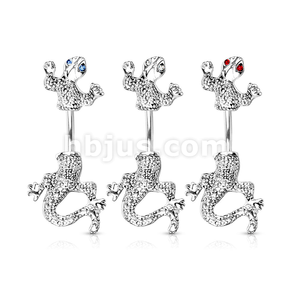 316L Surgical Steel 316L Surgical Steel CZ Eyed Chameleon Belly Button Ring - Image 5