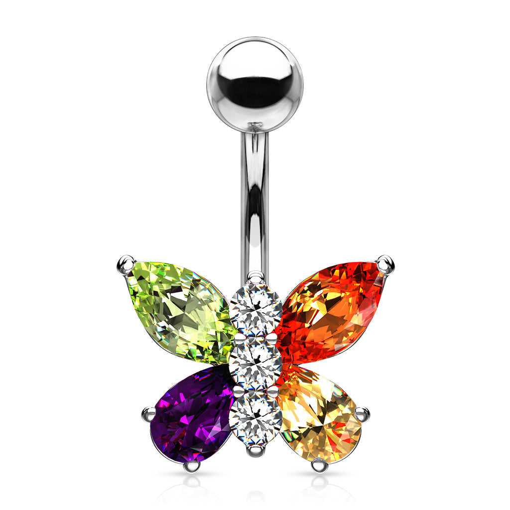 316L Surgical Steel 316L Surgical Steel Two Tone Butterfly Belly Button...