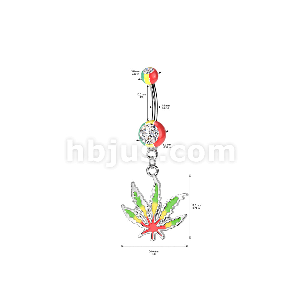 316L Surgical Steel 316L Surgical Steel Jamaican Pot Leaf With Jamaican... - Image 2