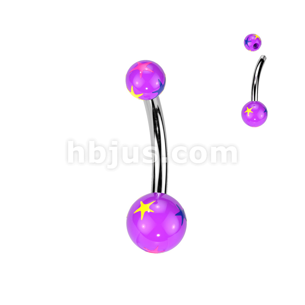 Starburst Multi Colored Acrylic Ball 316L Surgical Steel Navel - Image 2