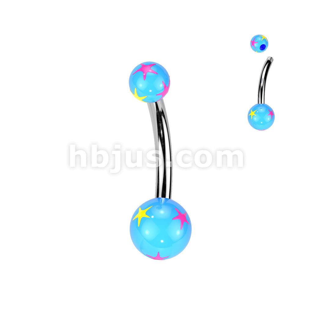 Starburst Multi Colored Acrylic Ball 316L Surgical Steel Navel - Image 3