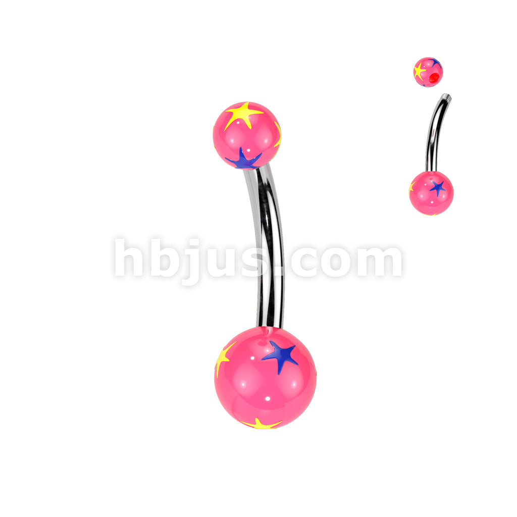 Starburst Multi Colored Acrylic Ball 316L Surgical Steel Navel - Image 4