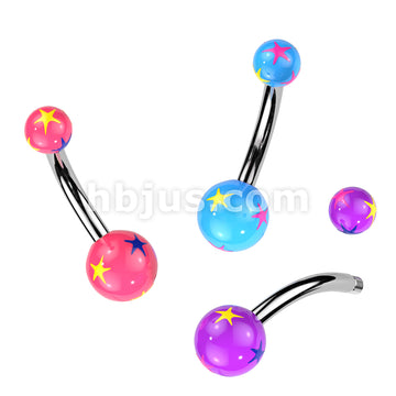 Starburst Multi Colored Acrylic Ball 316L Surgical Steel Navel