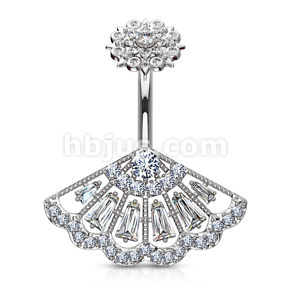 316L Surgical Steel CZ Paved Vintage Fan With Internally Threaded CZ... - Image 3