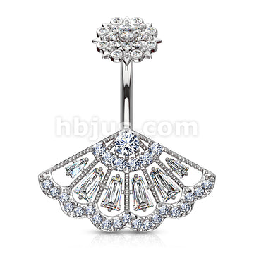 316L Surgical Steel CZ Paved Vintage Fan With Internally Threaded CZ... - Image 3