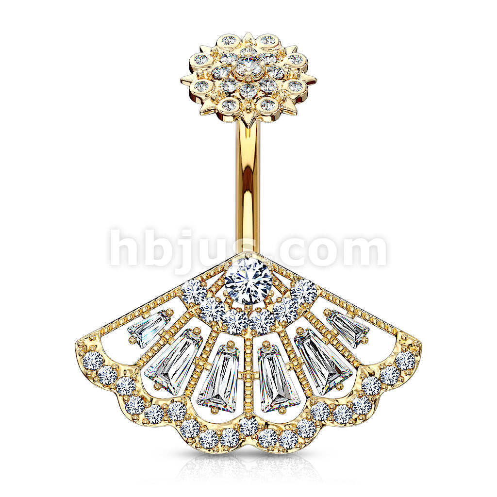 316L Surgical Steel CZ Paved Vintage Fan With Internally Threaded CZ... - Image 4