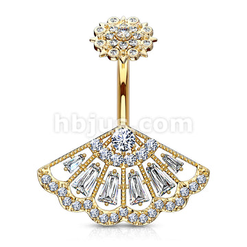 316L Surgical Steel CZ Paved Vintage Fan With Internally Threaded CZ... - Image 4
