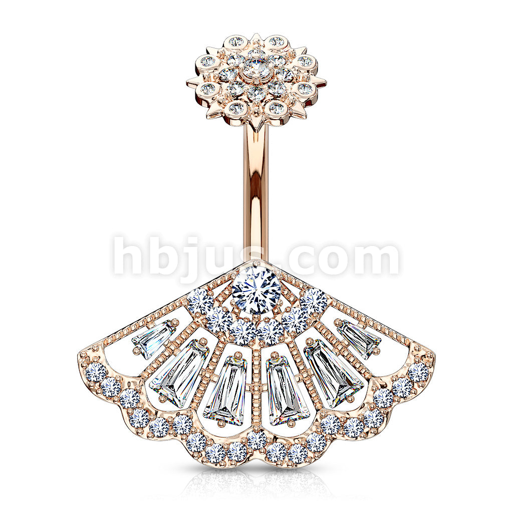 316L Surgical Steel CZ Paved Vintage Fan With Internally Threaded CZ... - Image 5