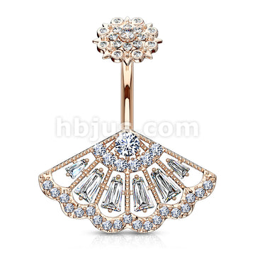 316L Surgical Steel CZ Paved Vintage Fan With Internally Threaded CZ... - Image 5