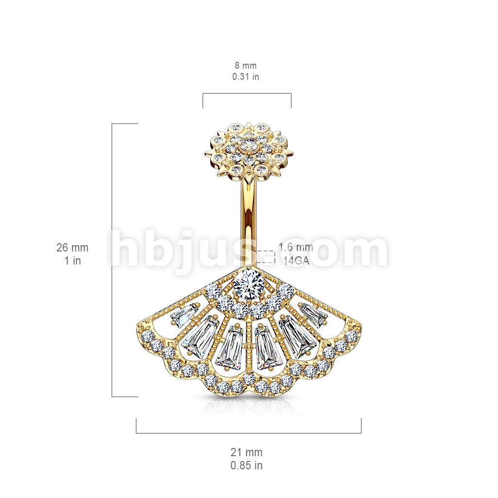 316L Surgical Steel CZ Paved Vintage Fan With Internally Threaded CZ... - Image 6