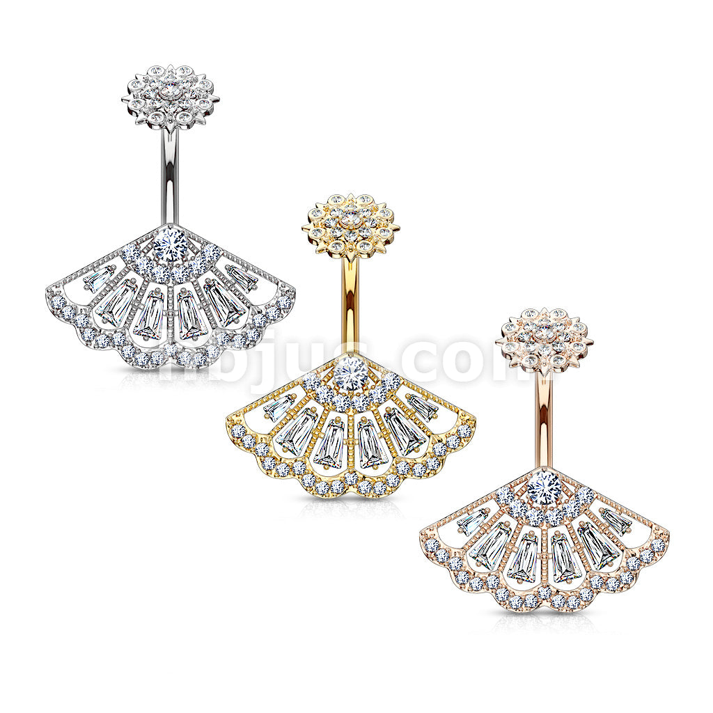316L Surgical Steel CZ Paved Vintage Fan With Internally Threaded CZ... - Image 7