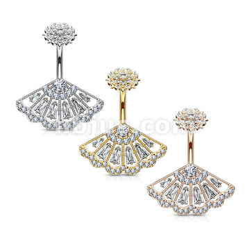 316L Surgical Steel CZ Paved Vintage Fan With Internally Threaded CZ... - Image 7