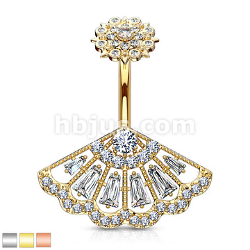 316L Surgical Steel CZ Paved Vintage Fan With Internally Threaded CZ... - Image 2
