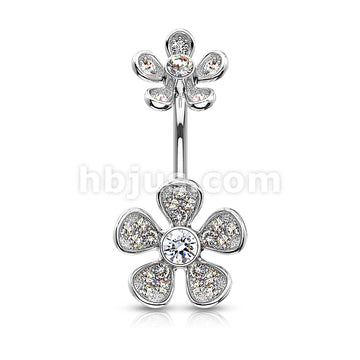 Micro CZ Paved Flower with Internally Threaded Flower Top 316L Surgical... - Image 3