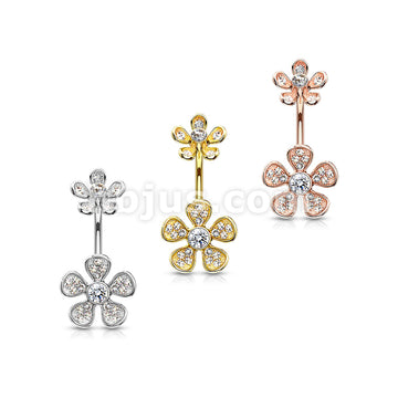 Micro CZ Paved Flower with Internally Threaded Flower Top 316L Surgical... - Image 7