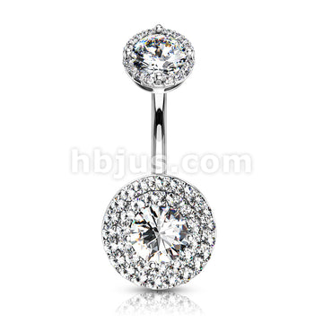 316L Surgical Steel Double Tier Paved CZ Around Large CZ With... - Image 3