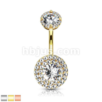 316L Surgical Steel Double Tier Paved CZ Around Large CZ With... - Image 2