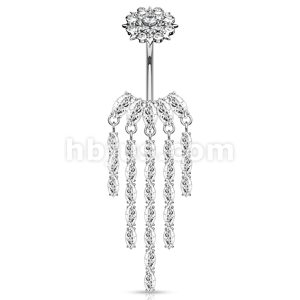 316L Surgical Steel CZ Chandelier with Internally Threaded CZ Flower... - Image 3