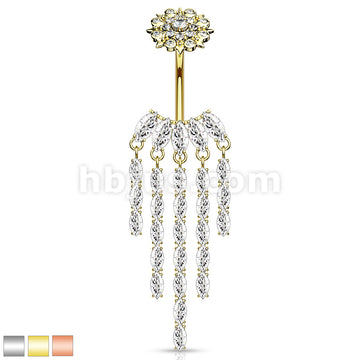 316L Surgical Steel CZ Chandelier with Internally Threaded CZ Flower... - Image 2